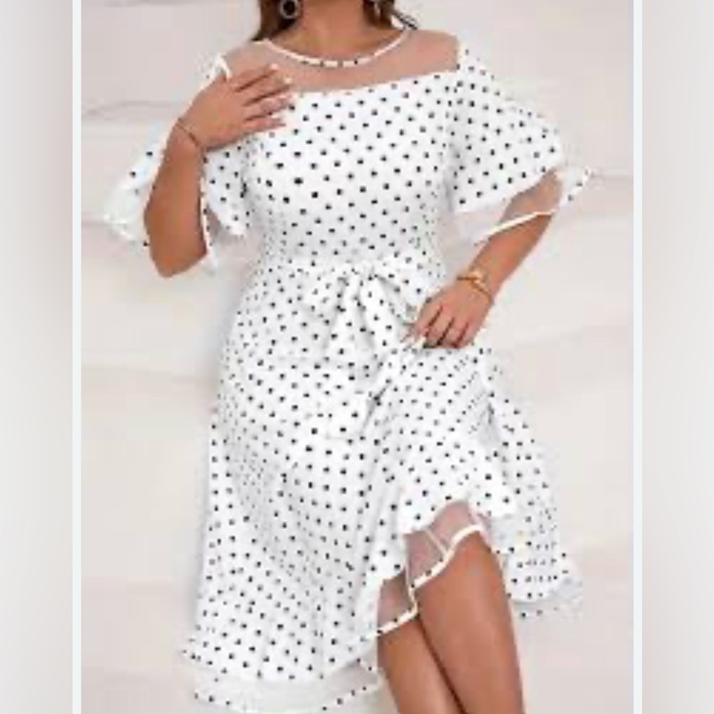 SHEIN White and Black Polka Dot Midi Dress